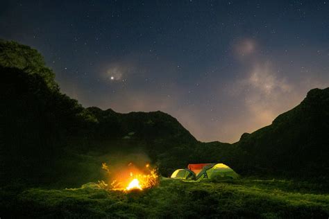 Camp Site on Green Grass Field during Night Time · Free Stock Photo