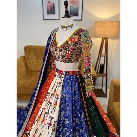 Multicolor printed and mirror work gujarati garba navratri lehenga cha ...