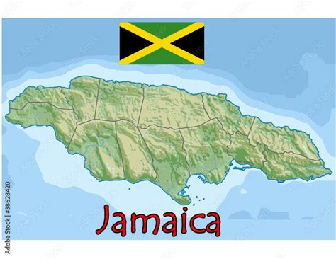 jamaica caribbean america map flag emblem Stock Vector | Adobe Stock