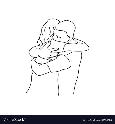 Hugs a man and woman an outline drawing Royalty Free Vector