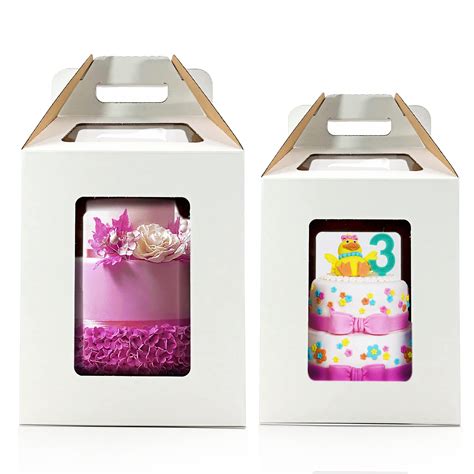 Buy Tri-Handle Tall Cake Boxes With Windows In 2 Sizes 6 Pack 10x10x12 ...