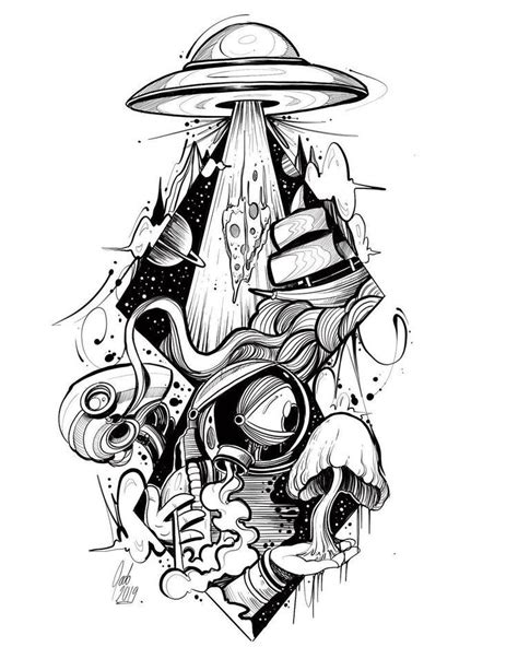 Alien Trippy Tattoos Small - SCRIBB LOVE TATTOO DESIGN