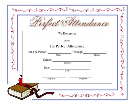 Editable Free Perfect Attendance Certificate Word Template