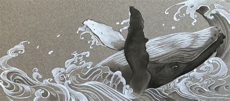 Drawing : "Breaching Whale" (Original art by Minako Ota )