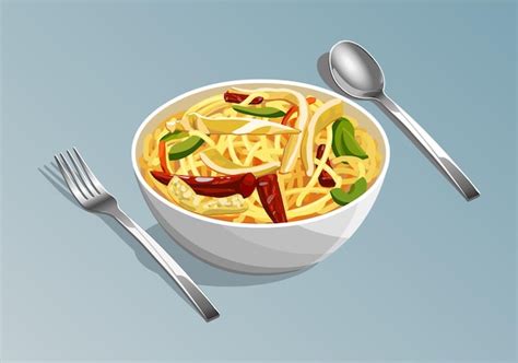 Premium Vector | Vector illustration of hunan noodles or chinese noodles arranged in a white ...