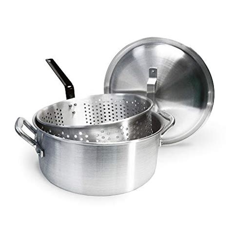 Bayou Classic 1350 14-qt Aluminum Fry Pot w/ Lid and Aluminum Perforated Basket Features Heavy ...