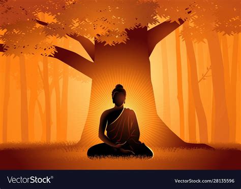 Siddhartha gautama enlightened under bodhi tree vector image on VectorStock in 2020 | Bodhi tree ...