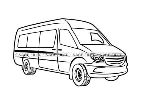 a black and white drawing of a mercedes van with wheels on the front, side view