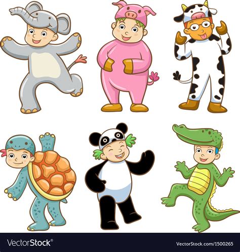 Kid with animals costume Royalty Free Vector Image