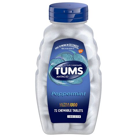 Tums Antacid Ultra Strength 1000 Peppermint 72 Chewable Tablets - Fast ...