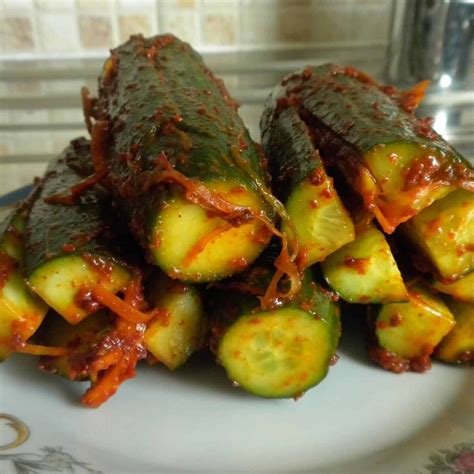 Korean food photo: Oisobagi (Spicy stuffed cucumber kimchi) on Maangchi.com