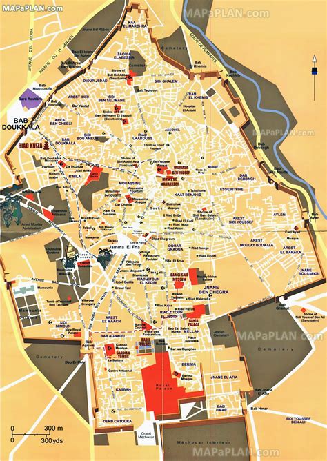 Marrakech iconic tourist attractions map - Central inner city must-see ...