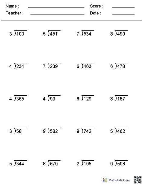 Division Problems For 2nd Graders