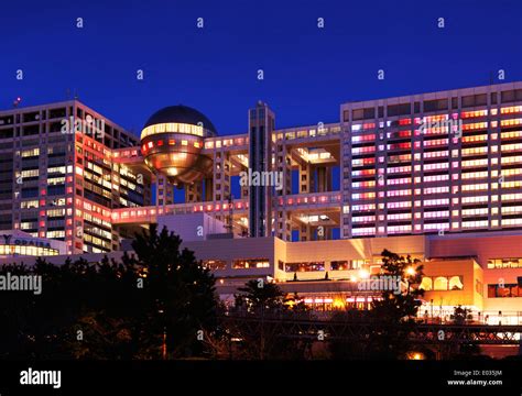 Fuji Television Headquaters building with colorful illumination at ...