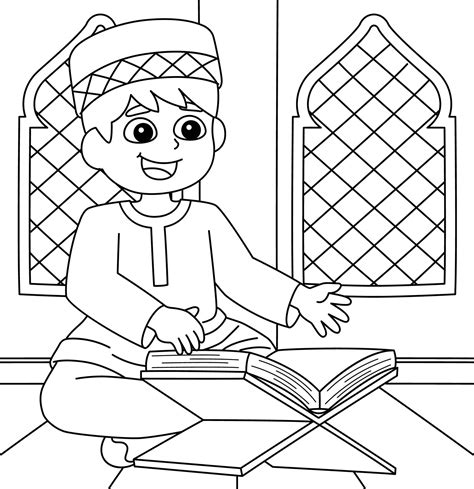 niño musulmán de ramadán leyendo el corán página para colorear 15656407 ...