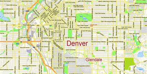 Denver Map PDF Vector Colorado US exact City Plan scale 1:57789 full editable Adobe PDF Street Map