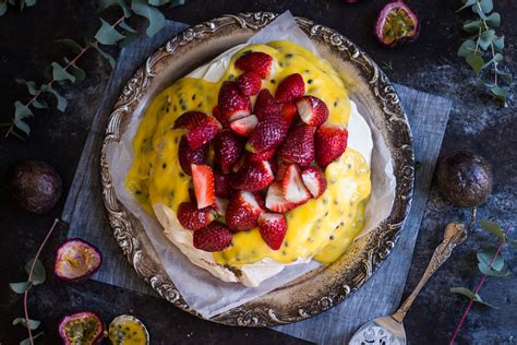 PAVLOVA WITH PASSIONFRUIT CURD AND STRAWBERRIES RECIPE - Helen Tzouganatos - Gluten Free Recipes