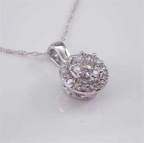 Diamond Cluster Pendant 14K White Gold Diamond Halo Circle Wedding Necklace Chain 18