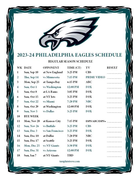 Famous Food 9956pc: Phila Eagles Schedule 2024