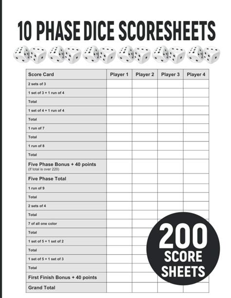 Phase 10 Dice Scoresheet: 120 Large Phase 10 dice Score Pads. by King's Stuff | Goodreads