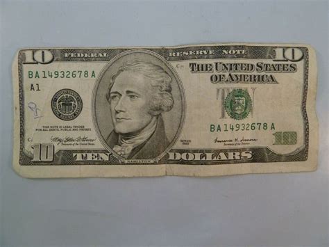 Error $10 Dollar Bill Series 1999 USA Misaligned Misprint Irregular Circulated | 10 dollar bill ...