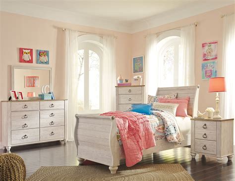 Willowton Whitewash Youth Sleigh Bedroom Set from Ashley | Coleman Furniture