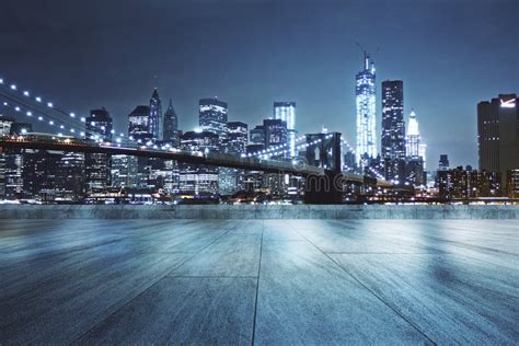 Rooftop with Night City Background Stock Image - Image of concrete ...