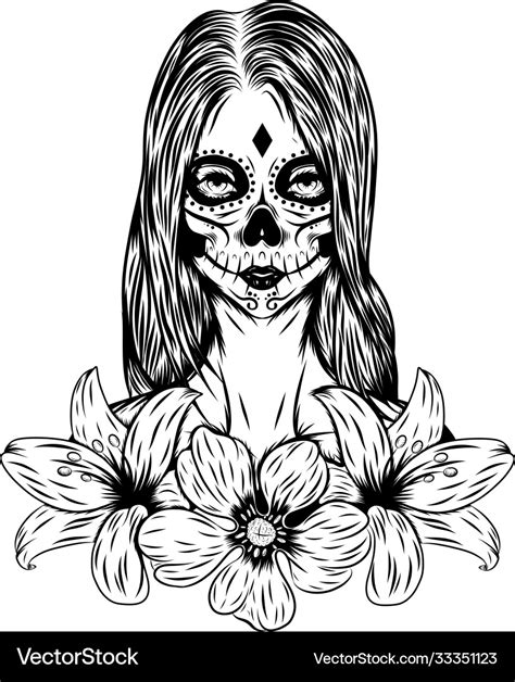 A day dead girl art with flower Royalty Free Vector Image