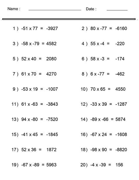 Multiplication Worksheets - Negative Numbers Multiplication Worksheets - Made By Teachers