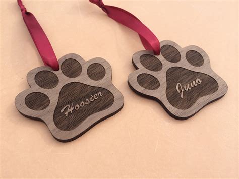 Paw Print Personalized Holiday Ornament - Laser Engraved Wood Ornament