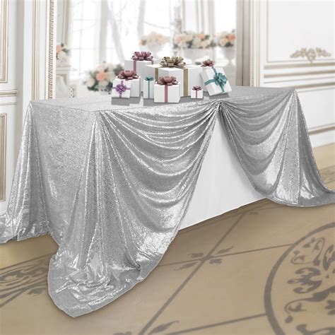 Lann's Linens 90" x 132" Silver Sequin Tablecloth, Sparkly Rectangle Table Cloth for Wedding ...