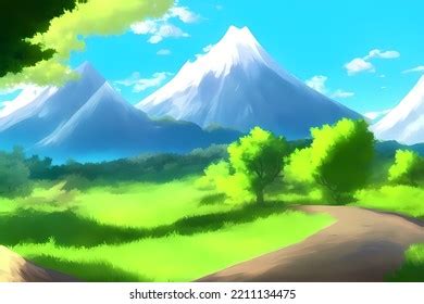 Landscape Scene Illustration Digital Painting Greenery Stock ...