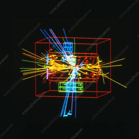 Jets of particles from matter/antimatter collision - Stock Image - A142/0291 - Science Photo Library