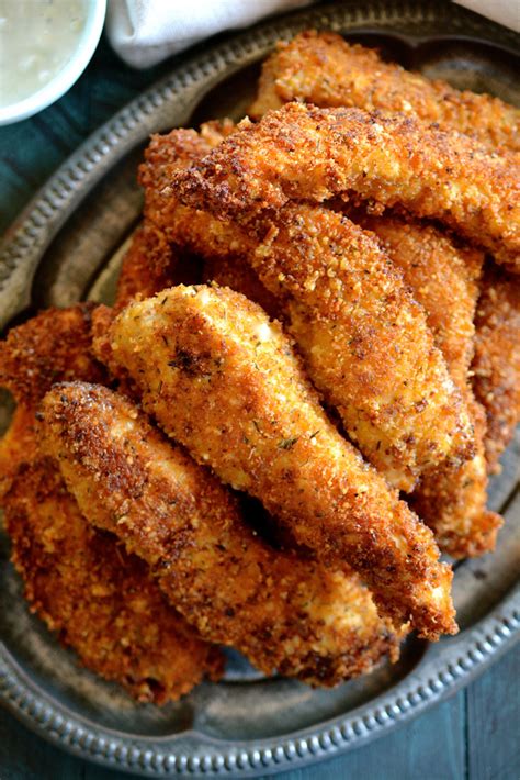 Crispy Fried Chicken Fingers with Homemade Blue Cheese Dipping Sauce ...