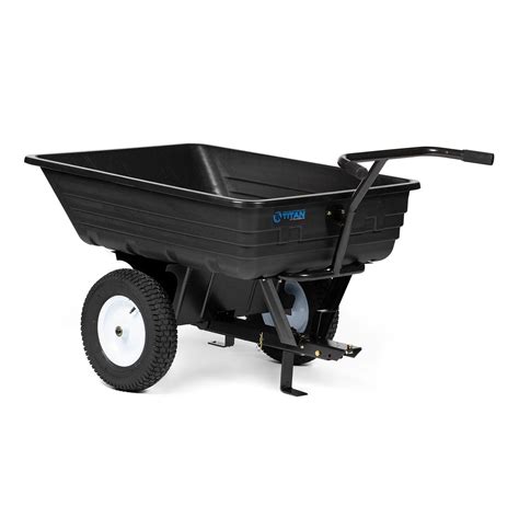 Titan Attachments 650 LB (10 Cu. Ft.) Economy Tow-Behind Poly Dump Cart for Lawn Tractor and ATV ...