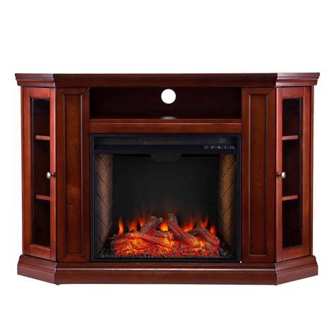 Silverado Smart Corner Fireplace w/ Storage – Brown Mahogany - Fireplacess.com