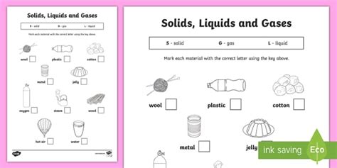 Solid, Liquid and Gas Worksheet - Science Resource - Twinkl