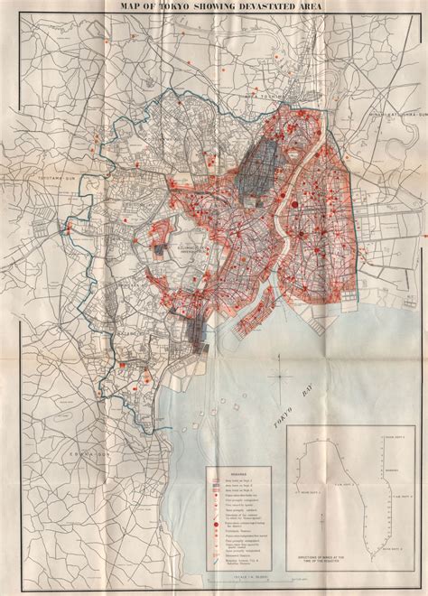 KANTO EARTHQUAKE 1923. Affected household ratio/Damage type Japan Tokyo 1926 map