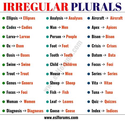 List of 36 Important Irregular Plural Nouns in English - ESL Forums