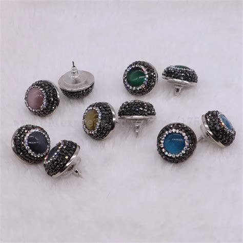 10 pairs Natural stone stud earrings round Stone earring high quality beads handcrafted jewelry ...