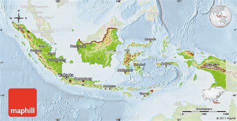 Physical Map of Indonesia, lighten