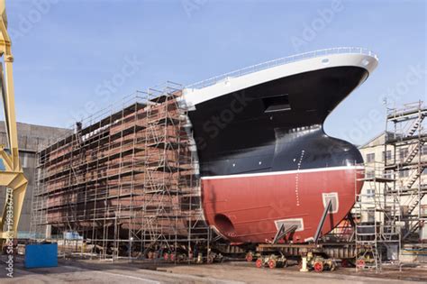 Hull of ship under construction at shipyard. Stock Photo | Adobe Stock