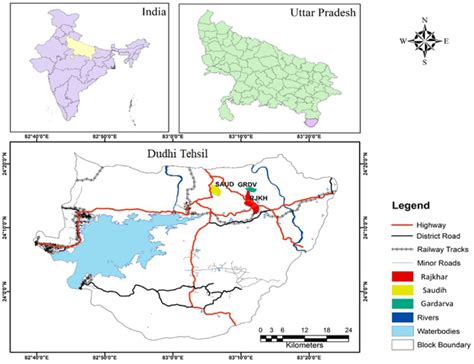 Geographical location of Dudhi Tehsil, Sonbhadra district showing three... | Download Scientific ...