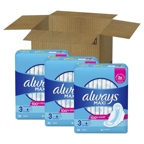 Always Maxi Pads Size 3 Extra Long Super Absorbency Unscented with ...