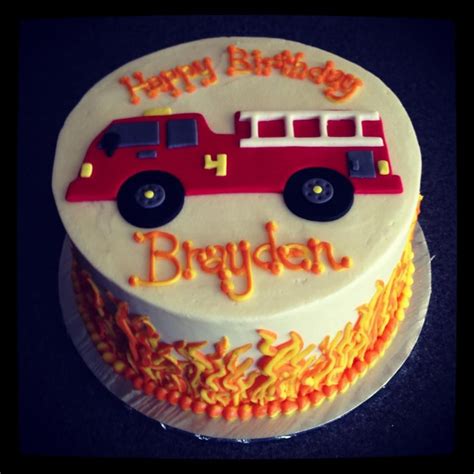 Fire Truck birthday cake with buttercream flames by Sweeten Up Bake ...