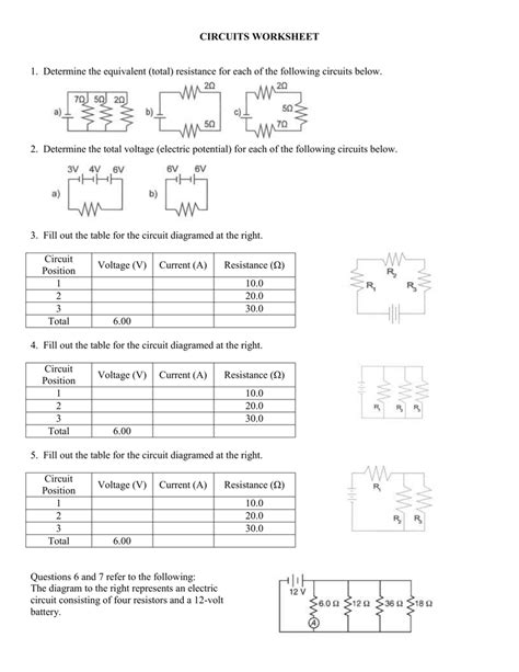 circuits worksheet