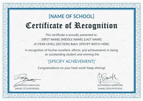 Outstanding Student Recognition Certificate Template