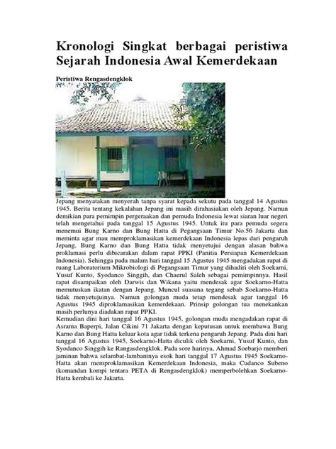 Kronologi Singkat Sejarah Indonesia Awal Kemerdekaan