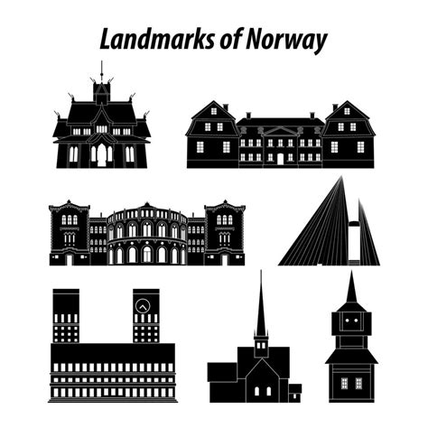 set of Norway famous landmarks by silhouette style 13742904 Vector Art ...