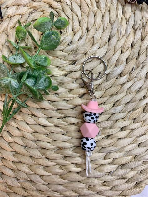 Cowboy Hat Mini Keychain / Cow Print Keychain / Pink Cow Print - Etsy